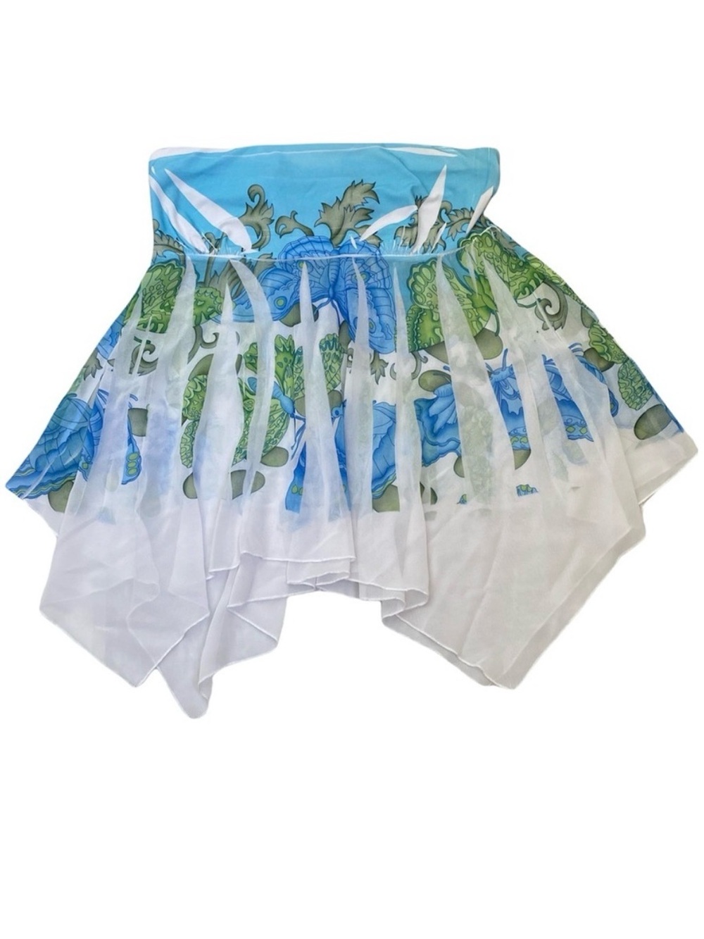 Vintage Y2K KumBaYa Strapless Tube Top Blue Green Floral Handkerchief Hem Size S - Picture 2 of 9